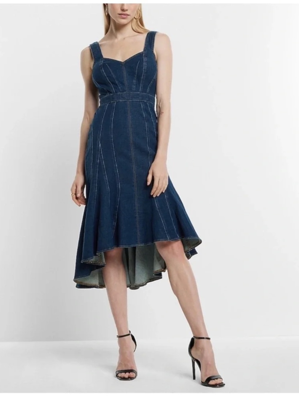 Express Denim Fit and Flare Midi Dress